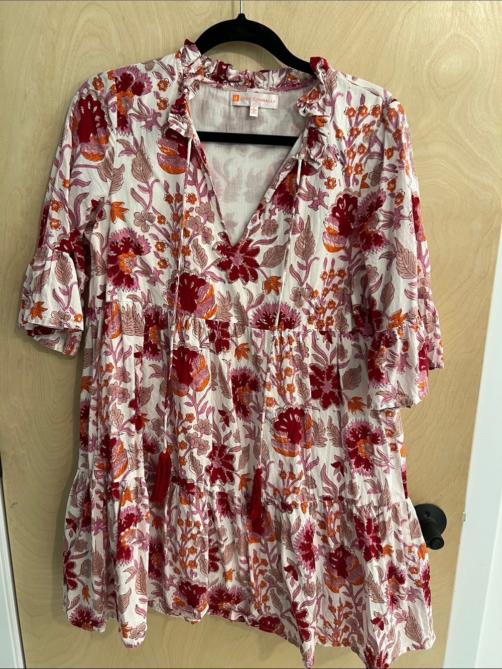 Jude Connally Cream Mini Dress with Red & Orange Floral Print